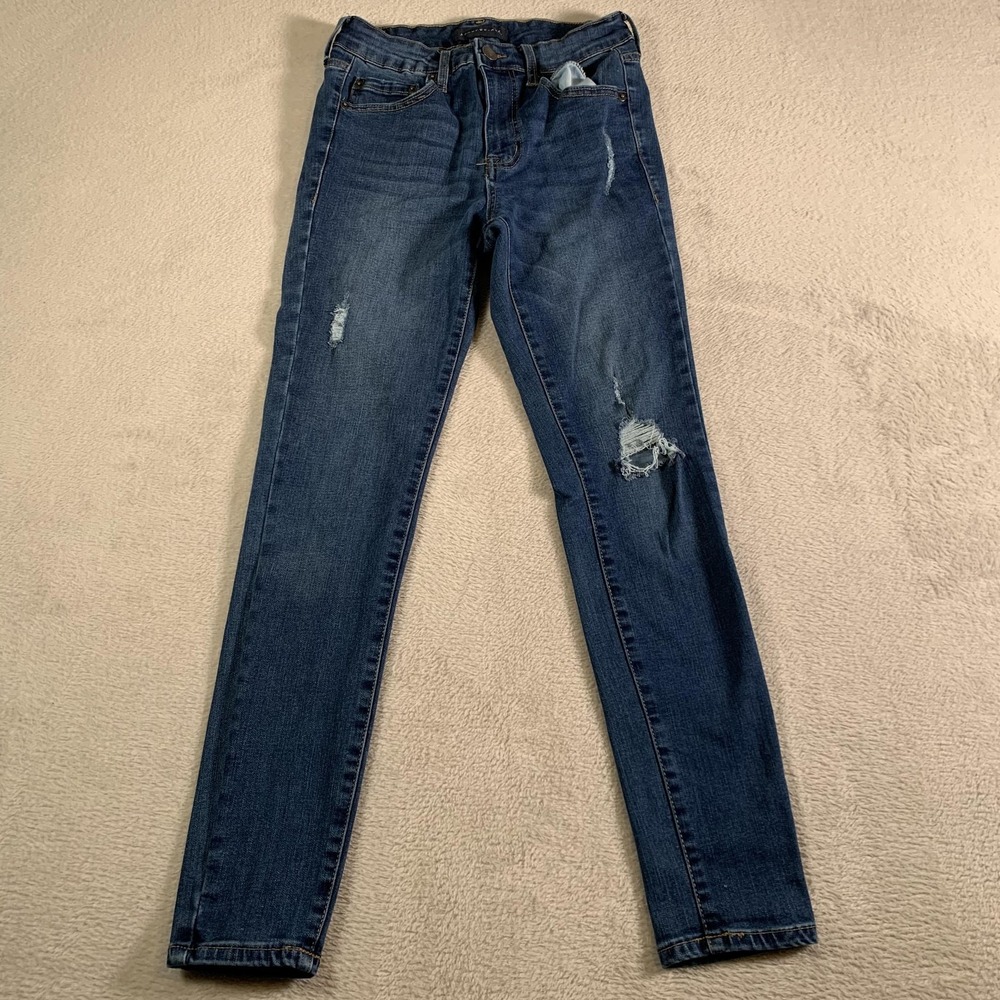 Aeropostale Jeans Womens 4‎ Blue High Rise Jegging Distressed Stretch Denim